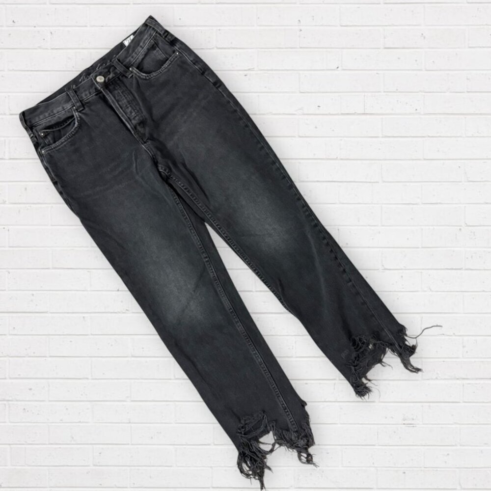 WE THE FREE Black Mid Rise Button Fly Distressed Frayed Hem Denim Jeans 26